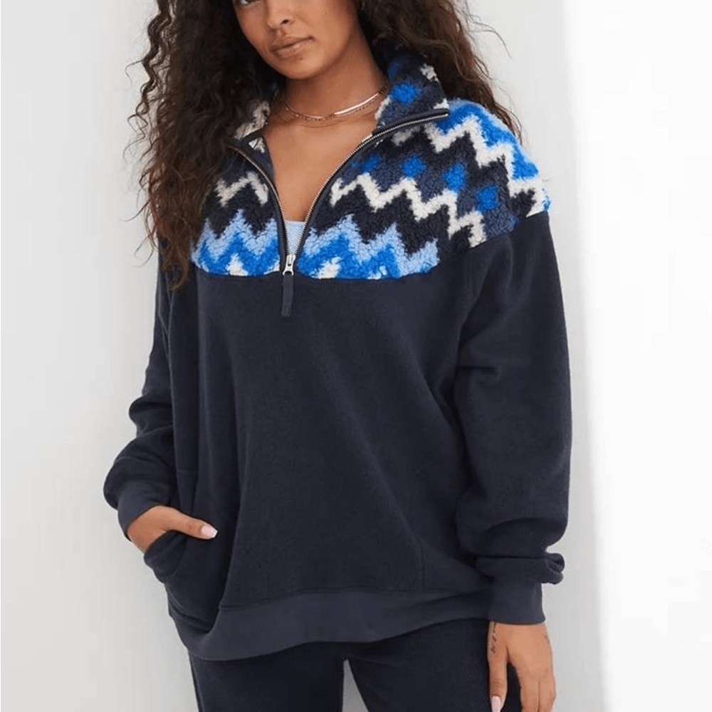 Aerie Hometown Holiday Quarter Zip Sweatshirt XS  NEW!